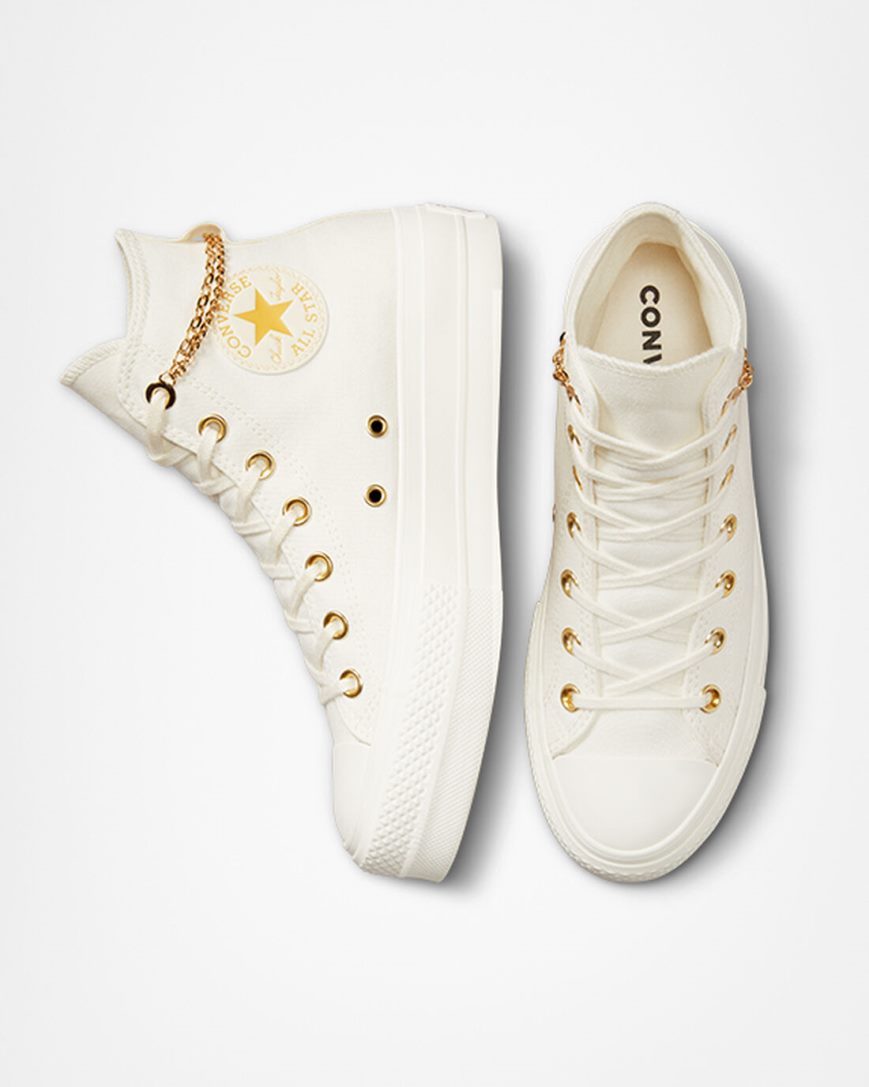 Zapatos Plataforma Converse Chuck Taylor All Star Lift Gold Chain Altas Mujer Beige Amarillo | PE 4WL085